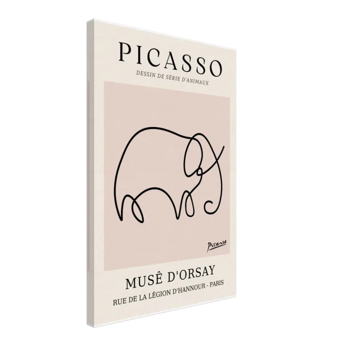 Minimalist Picasso Elephant Line Art Poster – Modern Animal Sketch Canvas Print in Blush Pink - Image 2