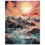 Abstract Sunset River Poster - Vibrant Waters & Golden Skies in 6 Sizes