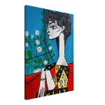 Cubist Muse Canvas Print – Bold Modern Portrait Art in Blue, Red & Yellow - Image 4