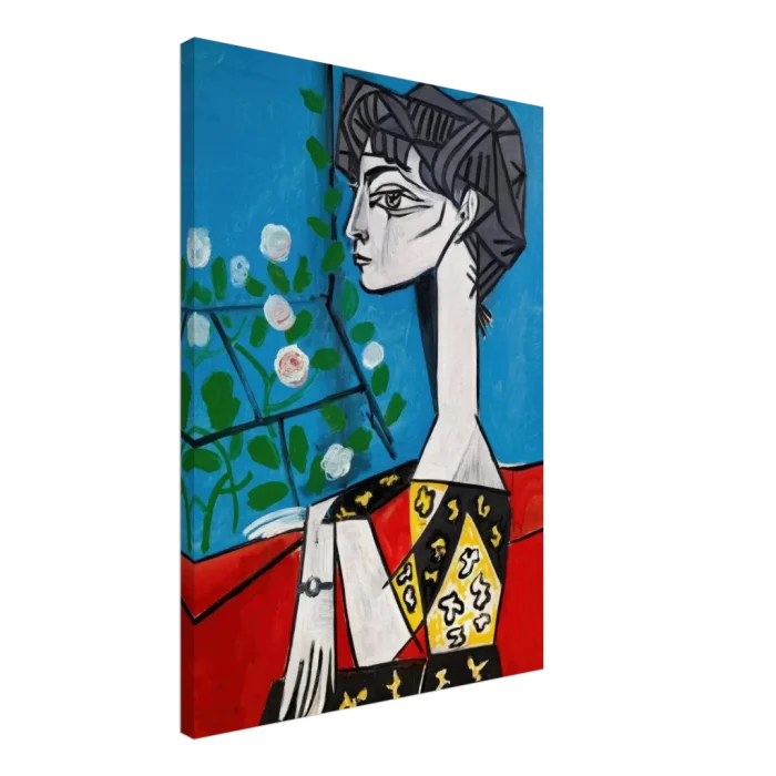Cubist Muse Canvas Print – Bold Modern Portrait Art in Blue, Red & Yellow - Image 4
