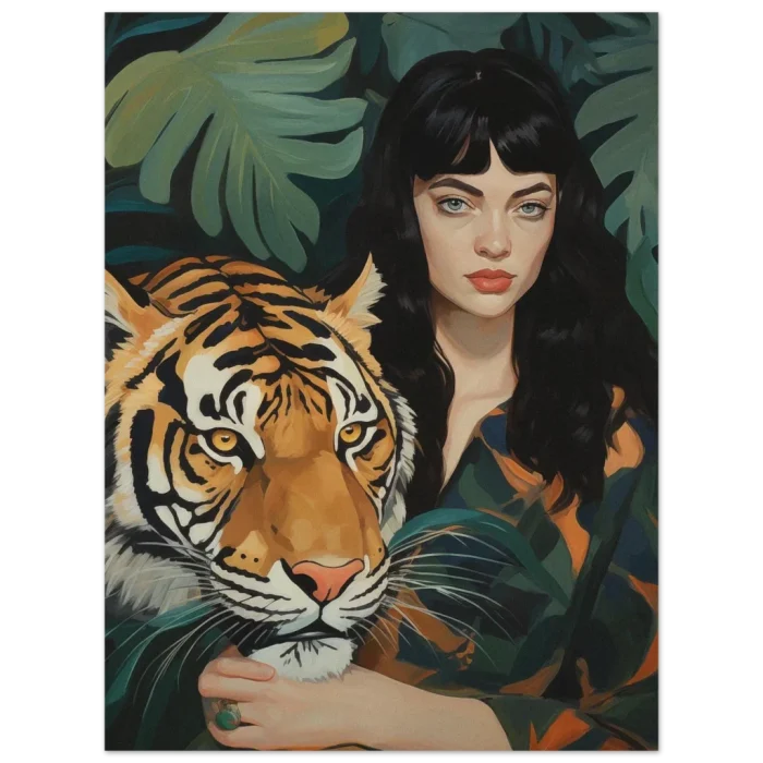 Jungle Serenity: Enigmatic Woman & Tiger - Premium Matte Paper Poster in various sizes - Image 3