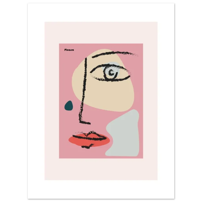 Abstract Face Portrait Poster - Modern Cubist Art Print in Soft Pinks & Neutrals - Image 3