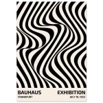 Bauhaus Optical Illusion Poster – Retro Black & Cream Wavy Stripe Art Print