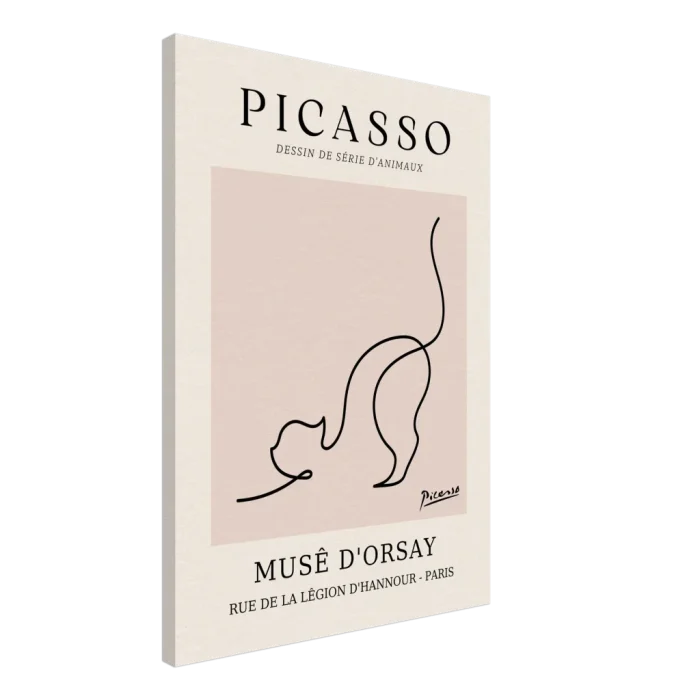 Minimalist Picasso Cat Line Art Poster – Modern Animal Sketch Canvas Print in Nude & Black - Image 4