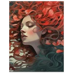Ethereal Bloom: Art Nouveau Woman with Flowing Coral Hair - Premium Matte Paper Poster - Image 5