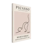 Minimalist Picasso Cat Line Art Poster – Modern Animal Sketch Canvas Print in Nude & Black