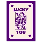 Lucky You Queen of Hearts Poster - Vibrant Purple & Cream Vintage Card Art Print