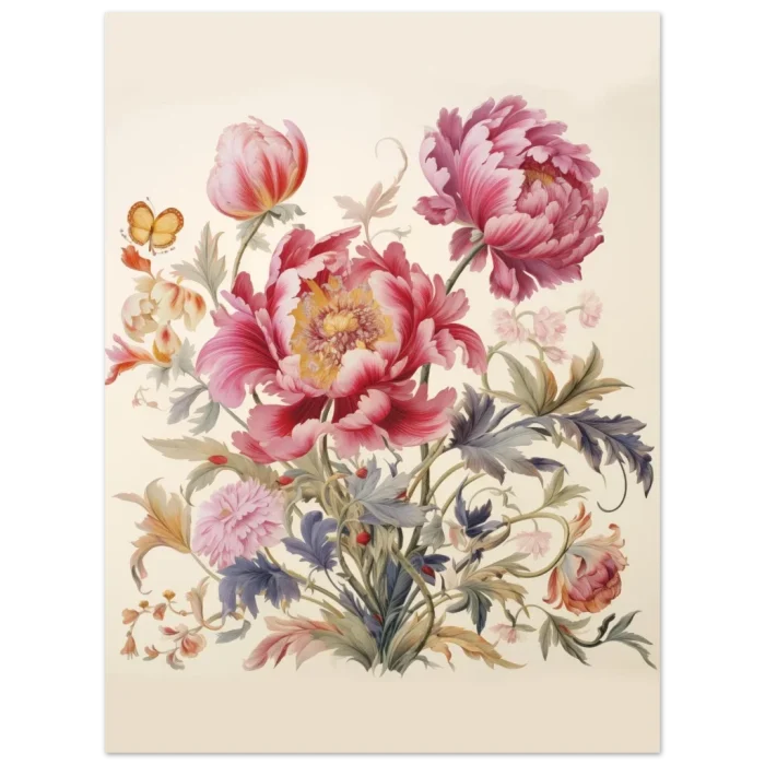 Vintage Botanical Peony & Butterfly Print - Premium Matte Paper Poster in Multiple Sizes - Image 6
