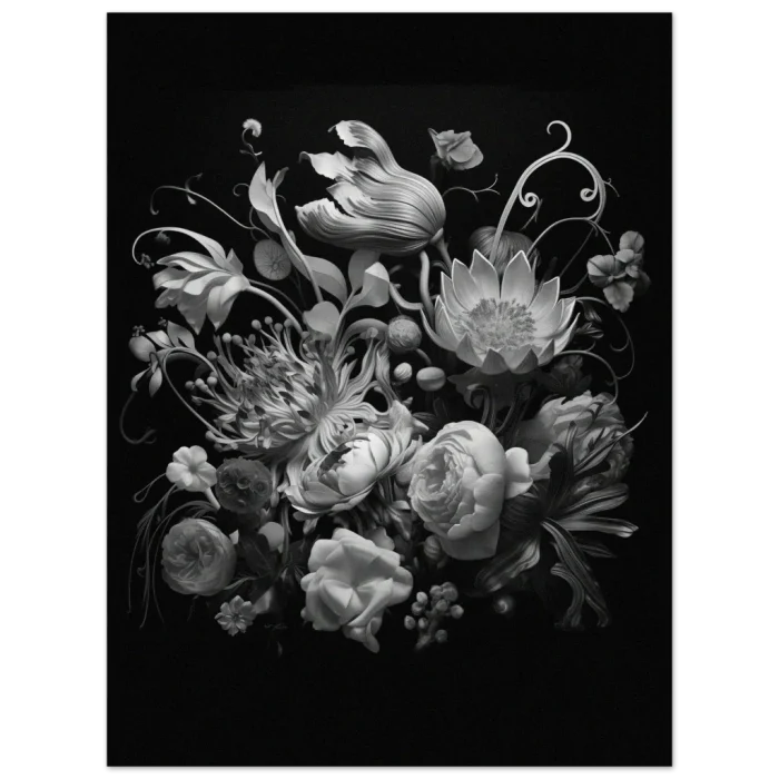 Dramatic Monochromatic Floral Bouquet - Premium Matte Paper Poster - Image 2