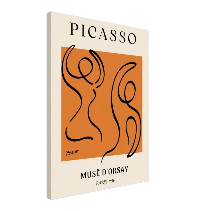 Picasso Musê d'Orsay Abstract Art Canvas – Black Line Art on Vibrant Orange – Modern Museum Print for Home Decor - Image 5
