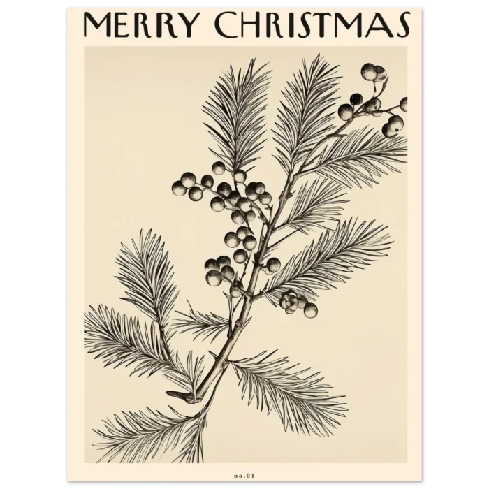 Vintage Botanical Holly "Merry Christmas" Art Poster - Premium Matte Paper Print in Multiple Sizes - Image 6
