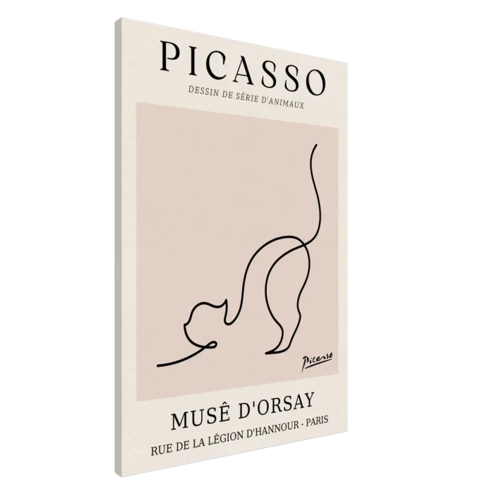 Minimalist Picasso Cat Line Art Poster – Modern Animal Sketch Canvas Print in Nude & Black - Image 3