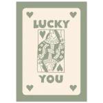 Lucky You Sage Green Queen of Hearts Art Print - Classic Semi-Glossy Paper Poster for a Touch of Whimsy