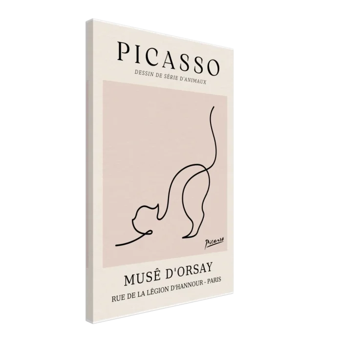 Minimalist Picasso Cat Line Art Poster – Modern Animal Sketch Canvas Print in Nude & Black - Image 2