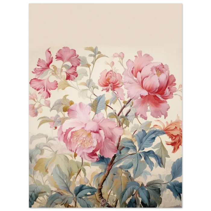 Chinoiserie Pink Peonies & Blue Leaves - Premium Matte Paper Poster, 40x50 cm (16x20") - Image 4