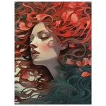 Ethereal Bloom: Art Nouveau Woman with Flowing Coral Hair - Premium Matte Paper Poster - Image 4