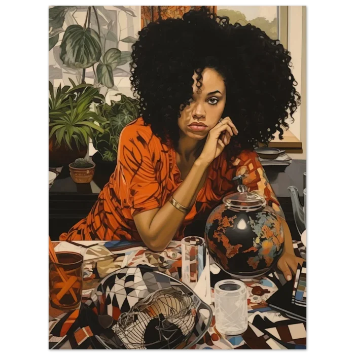 Vibrant Contemporary Portrait Matte Paper Poster - Lush Greenery & Bold Hues - Image 3