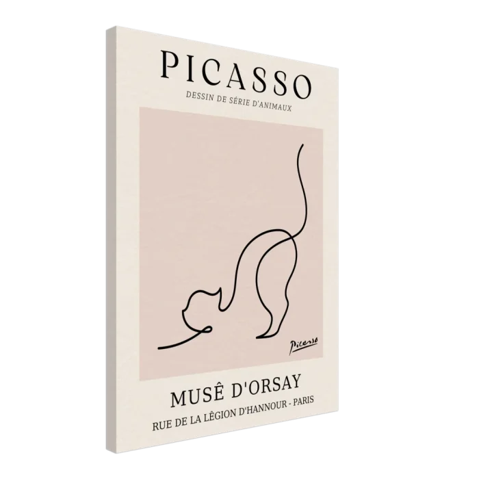 Minimalist Picasso Cat Line Art Poster – Modern Animal Sketch Canvas Print in Nude & Black - Image 5