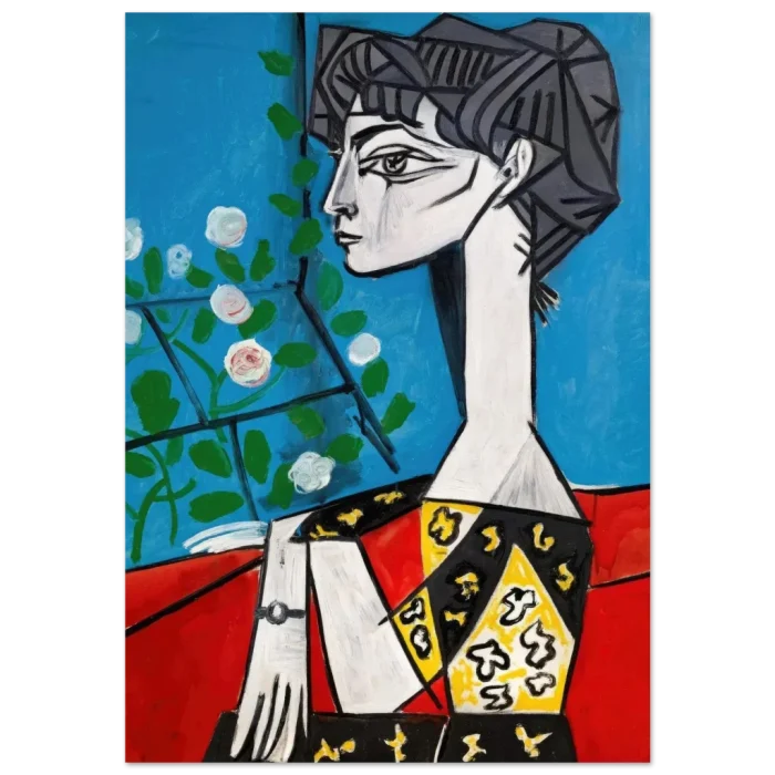 Picasso Cubist Woman Portrait Poster – Modern Abstract Figurative Art Print with Flowers Premium Matte Paper Poster - Image 2