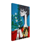 Cubist Muse Canvas Print – Bold Modern Portrait Art in Blue, Red & Yellow