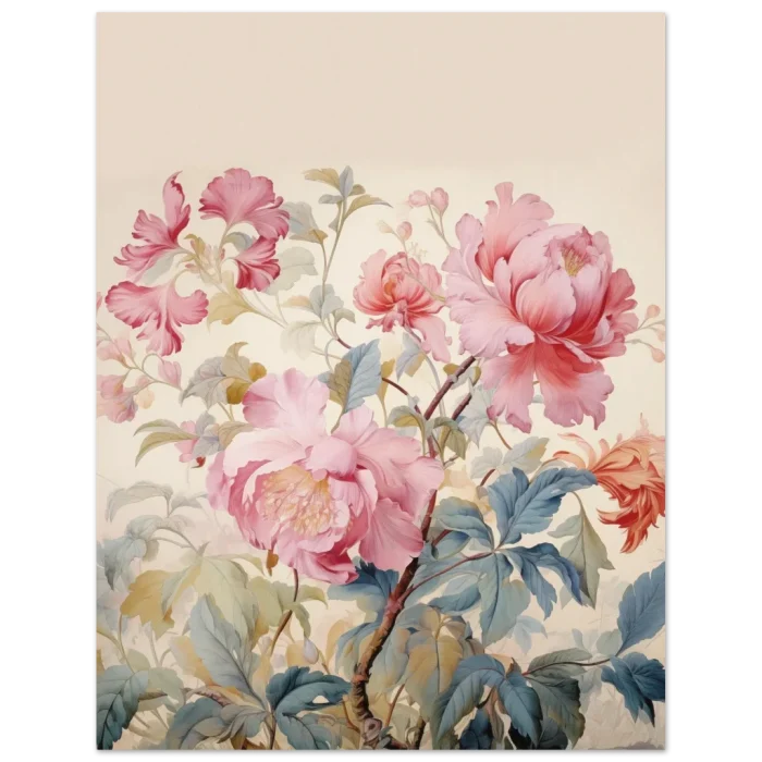 Chinoiserie Pink Peonies & Blue Leaves - Premium Matte Paper Poster, 40x50 cm (16x20") - Image 5