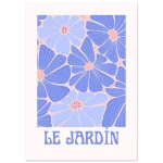 Retro Floral 'Le Jardin' Poster - Classic Semi-Glossy Paper Print in Blue & Pink Hues