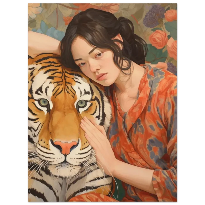 Tender Tiger & Serene Woman Portrait - Premium Matte Paper Poster, available in multiple sizes to adorn your space - Image 4