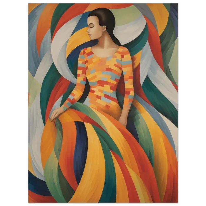 Abstract Art Deco Figure Premium Matte Paper Poster - Dynamic Color Waves & Elegant Form - Image 4