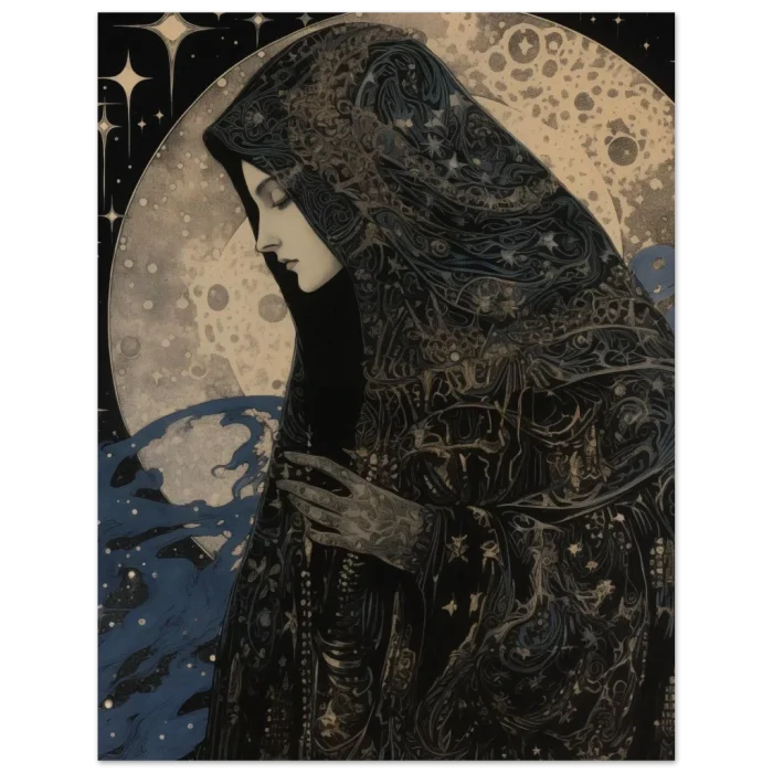 Celestial Sorceress Art Nouveau Poster - Premium Matte Paper Print, featuring cosmic elegance in various sizes - Image 5