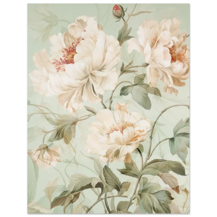 Vintage Bloom Floral Poster - Elegant Peony Art Print in Soft Sage & Cream - Premium Matte Paper, Multiple Sizes - Image 5