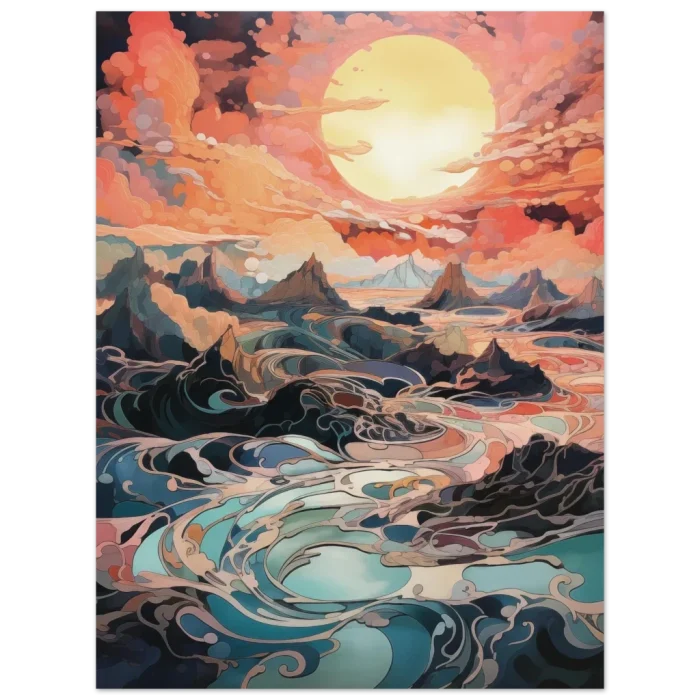 Abstract Sunset River Poster - Vibrant Waters & Golden Skies in 6 Sizes - Image 4