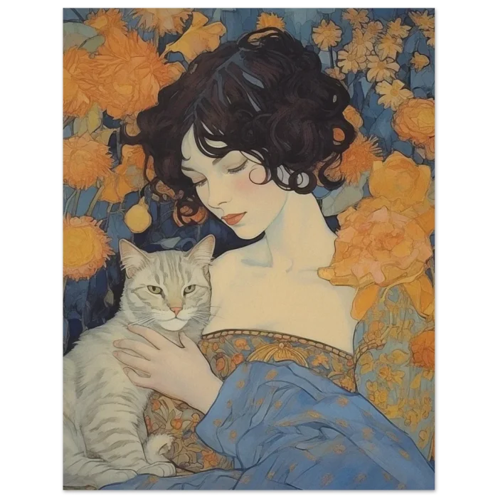 Art Nouveau "Woman & Cat" - Premium Matte Paper Poster in Your Choice of Six Sizes - Image 5