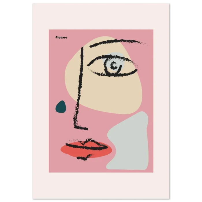 Abstract Face Portrait Poster - Modern Cubist Art Print in Soft Pinks & Neutrals - Image 2