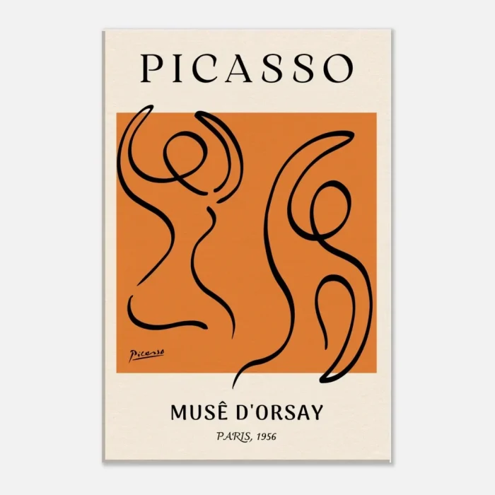 Picasso Musê d'Orsay Abstract Art Canvas – Black Line Art on Vibrant Orange – Modern Museum Print for Home Decor - Image 6