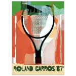 Abstract Roland Garros 1973 tennis poster featuring a stylized racket and modern collage design