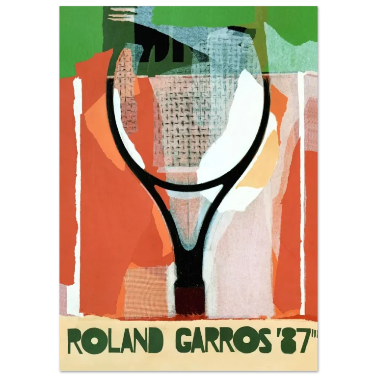 Abstract Roland Garros 1973 tennis poster featuring a stylized racket and modern collage design
