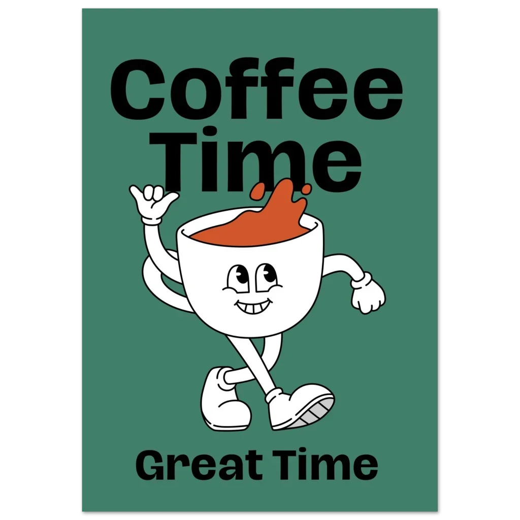77178903-b60a-4f68-9185-3bd5e864fd4e.webp Retro Coffee Time Character Poster - Classic Semi-Glossy Art Print for a Great Time - Image 1