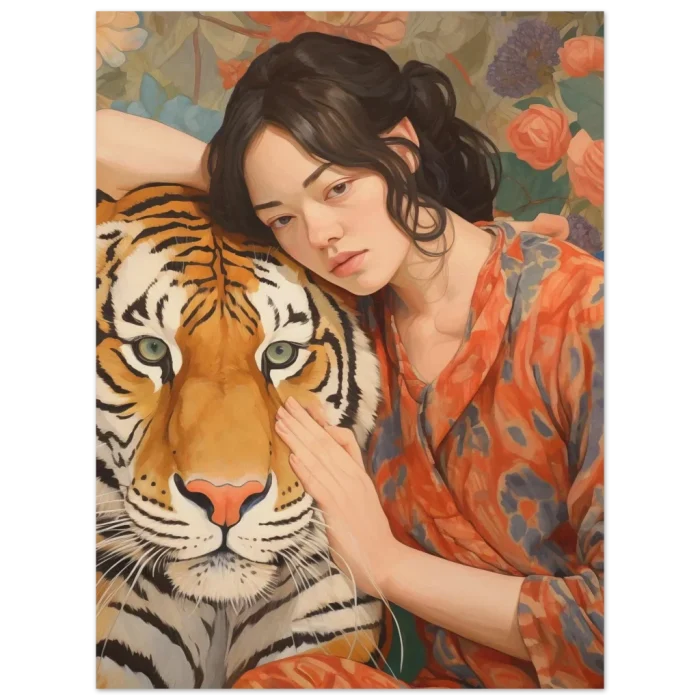 Tender Tiger & Serene Woman Portrait - Premium Matte Paper Poster, available in multiple sizes to adorn your space - Image 3