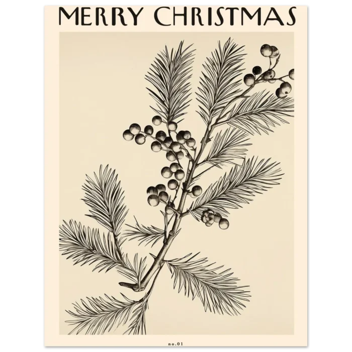 Vintage Botanical Holly "Merry Christmas" Art Poster - Premium Matte Paper Print in Multiple Sizes - Image 5