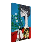 Cubist Muse Canvas Print – Bold Modern Portrait Art in Blue, Red & Yellow - Image 2