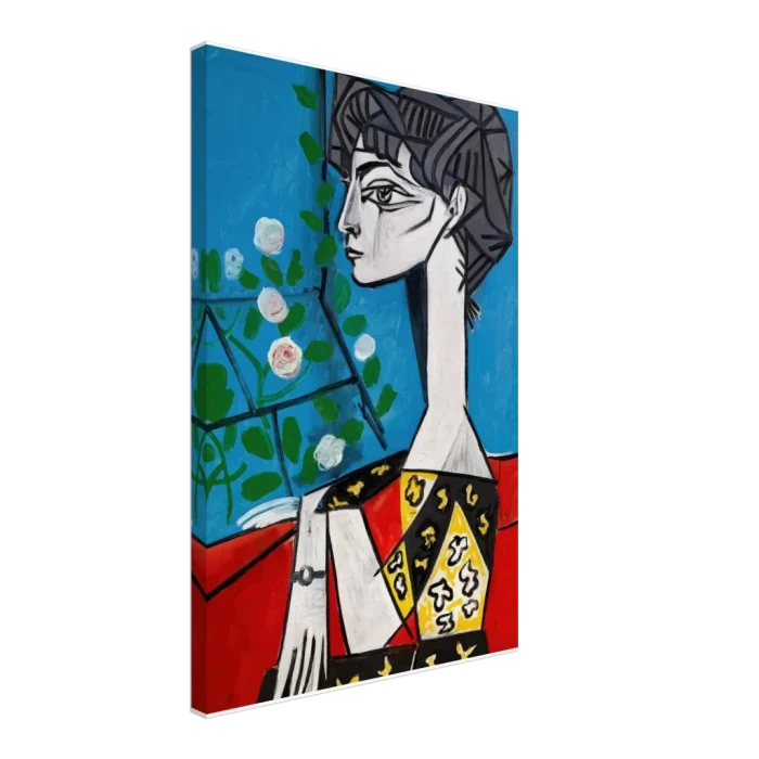 Cubist Muse Canvas Print – Bold Modern Portrait Art in Blue, Red & Yellow - Image 2