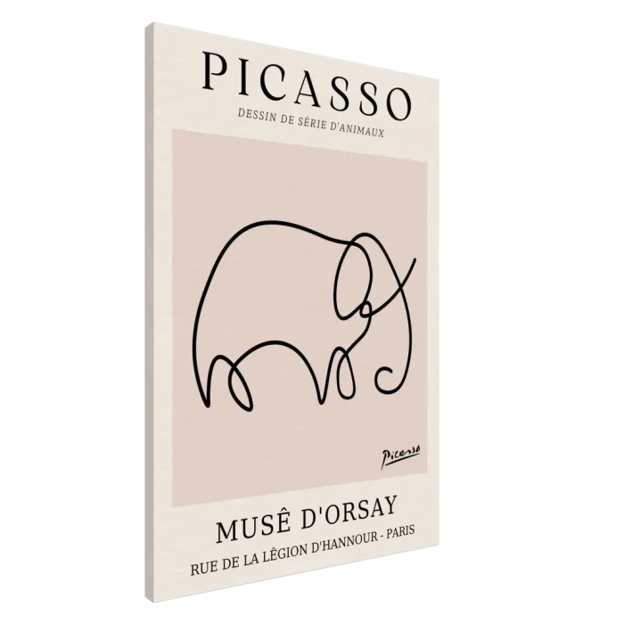 Minimalist Picasso Elephant Line Art Poster – Modern Animal Sketch Canvas Print in Blush Pink - Image 3