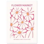 Pink Daisy Dreams: 'Flower Market' Botanical Print Poster in Semi-Gloss Finish