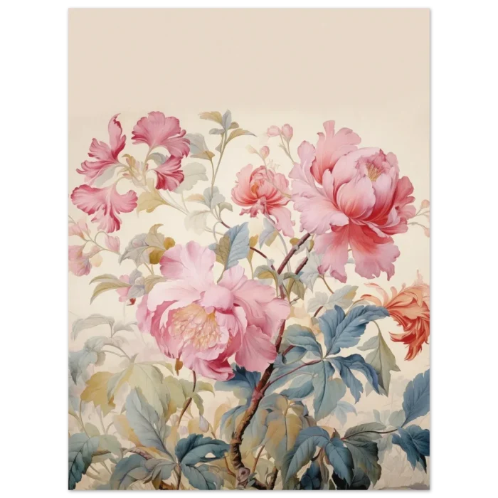 Chinoiserie Pink Peonies & Blue Leaves - Premium Matte Paper Poster, 40x50 cm (16x20") - Image 6