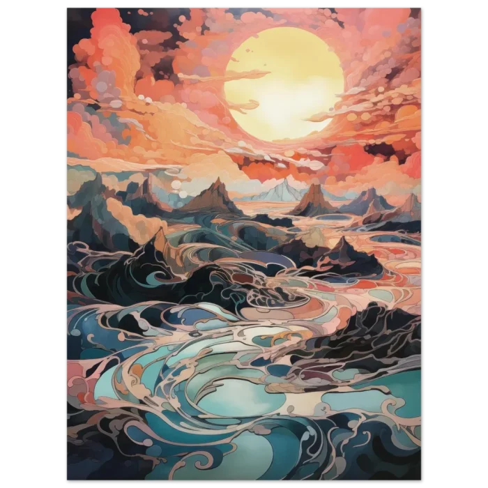 Abstract Sunset River Poster - Vibrant Waters & Golden Skies in 6 Sizes - Image 3