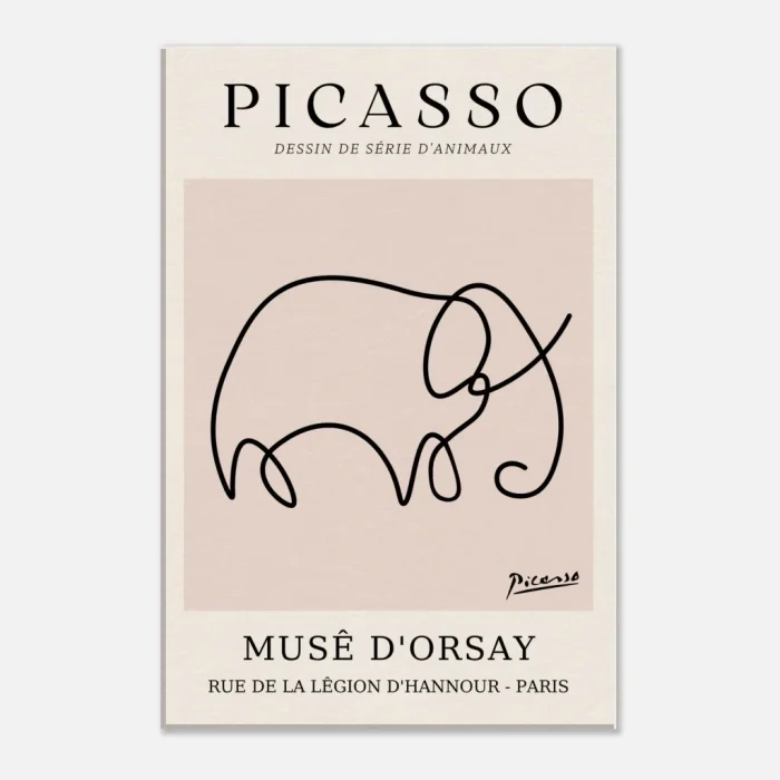 Minimalist Picasso Elephant Line Art Poster – Modern Animal Sketch Canvas Print in Blush Pink - Image 6