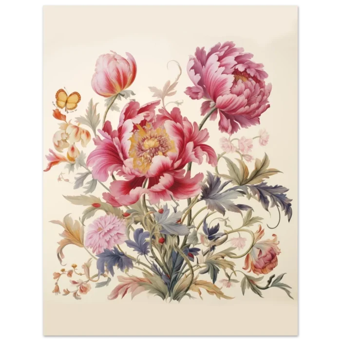 Vintage Botanical Peony & Butterfly Print - Premium Matte Paper Poster in Multiple Sizes - Image 5
