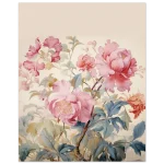 Chinoiserie Pink Peonies & Blue Leaves - Premium Matte Paper Poster, 40x50 cm (16x20")