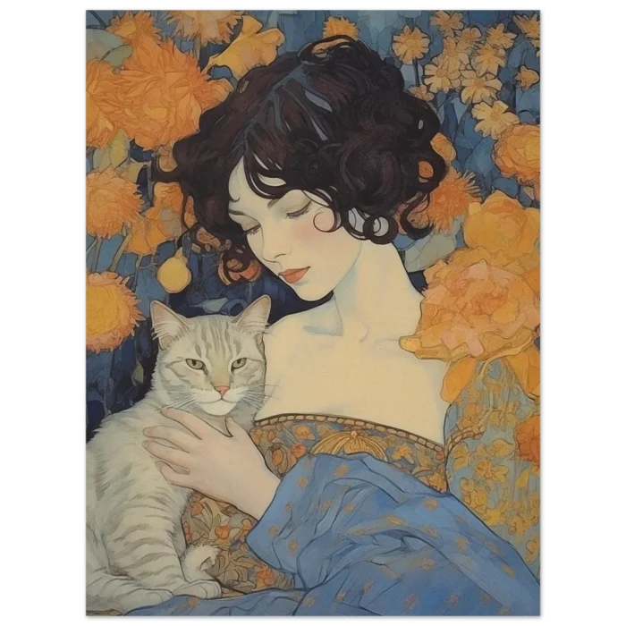 Art Nouveau "Woman & Cat" - Premium Matte Paper Poster in Your Choice of Six Sizes - Image 4