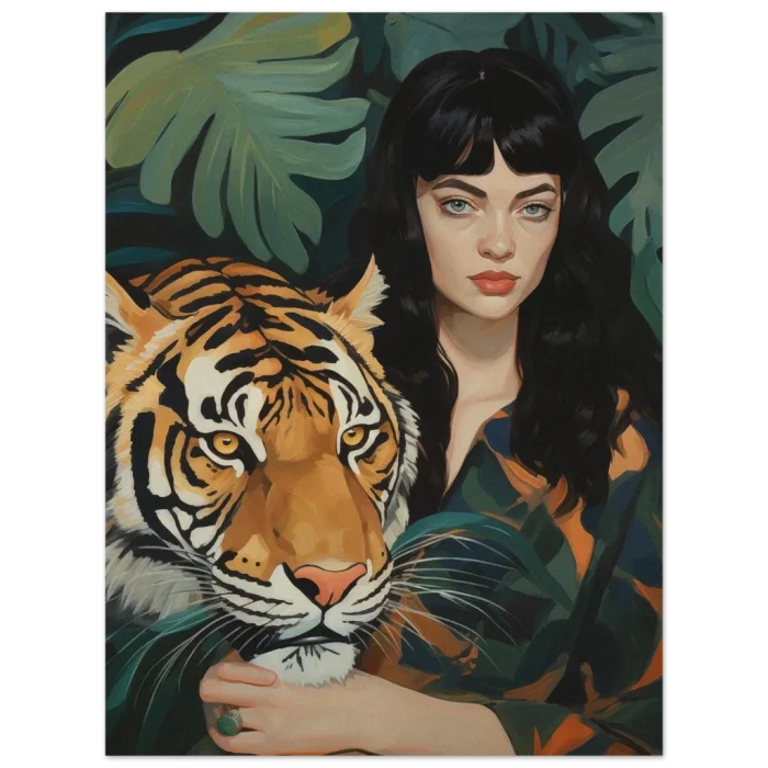 Jungle Serenity: Enigmatic Woman & Tiger - Premium Matte Paper Poster in various sizes - Image 2